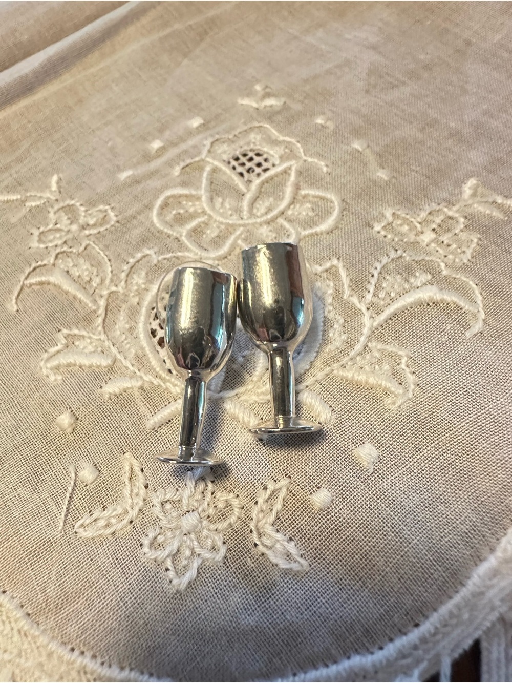 Vintage Silver Tone Wine Chalice Goblet Post Earrings